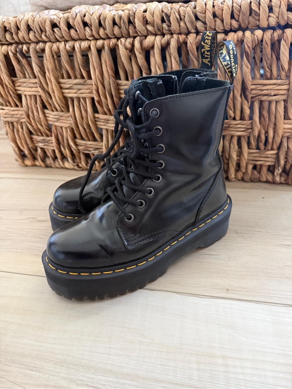 Dr. Martens Black Leather Platform Lace-Up Boots